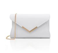 Milisente Bolsos de mano para mujer, de piel, para boda, bolso de noche, bolso metálico para el hombro, Cuero en relieve blanco