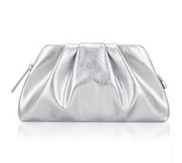 Milisente Cloud - Bolso de mano para mujer, de piel sintética, plisado, con correa para el hombro, Silver, Small