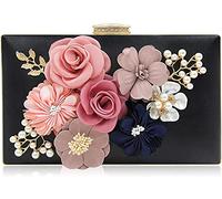 Milisente flor bolsa de noche mujer bolso de boda elegante embrague (Negro)
