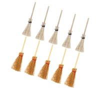 Milisten 10 Piezas Mini Escobas para Decoración de Halloween Casas de Muñecas Accesorios para Miniaturas Escobas de Bruja para Adornos de Marrones y Blancas