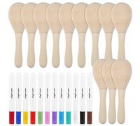 MILISTEN 12 maracas de madera sin terminar con lápices de colores, mini maracas de madera en blanco, sonajero, instrumento musical de percusión de mano para decoración de fiesta de Navidad de