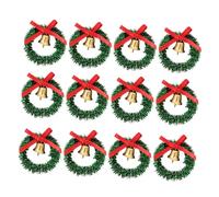 Milisten 12 Piezas Miniature Christmas Wreaths with Bow and Bell Mini Dollhouse Accessories Small Holiday Hanging Ornaments For Fairy Gardens and Miniature Decorations