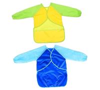 Milisten 2 piezas Delantal de Pintura para Manga Larga PVC Resistente Azul y Amarillo con Tres para y Cocina Fácil de Limpiar y Reutilizable