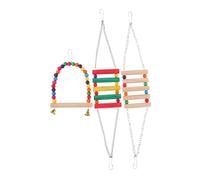 Milisten 3 Piezas Juguetes para Pájaros Colgantes de Madera con Columpios y Puente Arcoíris Accesorios Interactivos para Periquitos Cacatúas y Pequeños