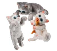 Milisten 3 Piezas Miniatura de Estatua de Gato Pescador Resina Decoración para Acuario Oficina Mesa y Pasteles