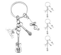 Milisten 4 llaveros de instrumentos musicales: llavero musical con micrófono, guitarra y notas musicales vintage para percusionistas, músicos, profesores, estudiantes, adolescentes, bolsos y