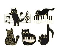 Milisten 5 Broches Creativos de Esmalte Diseño de Gato Negro y Notas de Piano Aleación Resistente Tamaño Pequeño para Ropa Mochila y Accesorios de Moda
