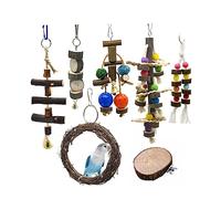 Milisten 7 Piezas Juguete mordedura de Loro Juguetes Mini Jugar Jaula Volador Colgante Loros Cosa Loro parlante de Juguete Masticar pájaros Balancearse Bambú