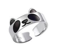 Milisten Anillo Abierto Ajustable para Mujer Diseño de Panda Esmaltado Negro Joyería Creativa de Moda Anillo Decorativo para Dedo sin Cierre Adecuado para Uso Diario