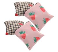Milisten Bolsa Menstrual Portátil 4 Piezas para Niñas y Mujeres Organizador de Compresas y Tampones con Cremallera Diseño Adorable de Fresa y Cuadros Adecuado para Escuela y Viajes