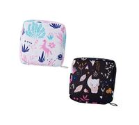 Milisten Bolsa para Compresas Menstruales de Nailon Resistente Diseño de Dibujos Animados Blanco Unicornio y Negro Tamaño Pequeño 2 Piezas para Viaje y Almacenamiento Higiénico