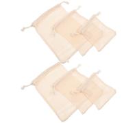 Milisten Bolsas de Malla de Algodón Reutilizables para Almacenar Alimentos, 6 Piezas Cordón, Tamaños Variados (15x18 Cm, 10x11 Cm, 12x14 Cm), para Frutas y Verduras, Bolsa Ecológica