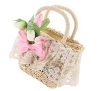 Milisten Bolso de Paja con Diseño de Tulipanes Rosas Bolso de Mano Ligero para Verano para Playa y Uso Diario con Estilo Artístico y Duradero