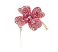 Milisten Broche de Trébol de Cuatro Hojas Pedrería Rosa, Alfiler de Cristal para Mujer, Accesorio de Joyería Vintage para Boda, Fiesta y Uso Diario, Broche Decorativo de Moda