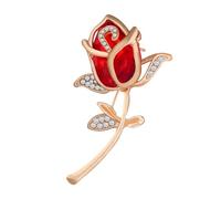 Milisten Broche Flor Decorativo Rojo con Pedrería Brillante Diseño de Cristal y Aleación Accesorio Ligero para Ropa Bufandas y Bolsos para Mujer