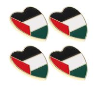 Milisten Broches de Bandera Palestina 4 Piezas Metal Dorado Diseño de Corazón, Pines para Ropa y Accesorios Fiesta Deportiva, Pinza para Cárdigan Decorativa Patriótica