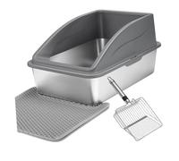 Milisten Caja Sanitaria para Gatos de Acero Inoxidable con y Antidesperdicio Fácil de Limpiar Incluye Pala y Alfombrilla para Interiores Resistente y Estable para Doméstico
