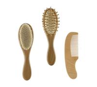 Milisten Cepillo De Lana Para Ñiño y Peine De Bambú Para Baño, Set De 3 Piezas, Suave y Natural, Cuidado Delicado Para Recién Nacidos Casa