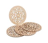 Milisten Fondo de Cesta Redondo de Madera Beige Diseño Calado Único, 4 Piezas para Bricolaje, Base para Bolsas y Posavasos en Decoración del Hogar