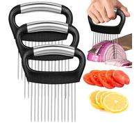 Milisten Herramienta para Cortar Cebolla 3 Piezas de Acero Inoxidable Función Ablandador de Carne, Soporte Ergonómico Antideslizante para Cortar Verduras, Tomates y Papas Precisión