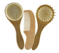 Milisten Juego de Cepillo y Peine y Fácil de Transportar para Ñiño Recién Nacido Cerdas de Lana Suaves y Peine de Madera Ligero para Higiene y Cuidado del Cabello