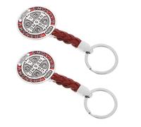 Milisten Llavero Benedictino de Metal Dijes de Cruz San Benito, 2 Piezas Rojo, Colgante Católico Vintage para Bolsos y Decoración, Obsequio Religioso para Graduación y Comunión