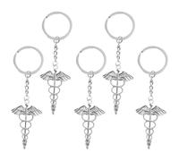 Milisten Llavero de Metal 5 Piezas Símbolo Médico de Serpiente Alada , Práctico y Elegante en Plata para Regalos de Graduación y Enfermeras