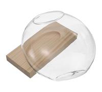 Milisten Maceta Hidropónica de Vidrio Redonda con Base de Madera Maciza, Jarrón Transparente para Plantas de Interior, Pecera Decorativa para Escritorio y Oficina (1 Unidad, Color Madera