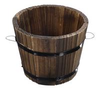 Milisten Maceta Redonda de Madera con Forma de Barril, de Boca Plana, Ideal para Decorar El Hogar, La Oficina, El Jardín O La Boda. Pequeña, Marrón, 14 X 11 X 14 Cm.