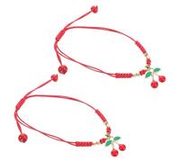 Milisten Pulsera Amistad Tejida para Niña, Pack 2 Piezas Diseño de Cereza, Pulsera Ajustable de Cuerda Roja, Joyería Artesanal para Fiestas y Regalos