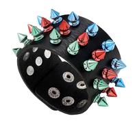 Milisten Pulsera Punk de Moda Tres Líneas de Remaches Puntiagudos, Correa de Muñeca Negra Estilo Cuero Sintético, 1 Pieza para Fiestas y Uso Casual