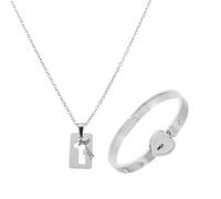 Milisten Pulsera y Collar Candado Concéntrico Conjunto de Joyas de Acero Inoxidable Color Plata Brazalete y Collar de Corazón para Amantes Obsequio Adecuado para Novios y Aniversarios