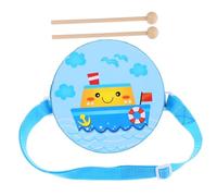 Milisten Tambor de Mano Infantil de Madera Instrumento de Percusión para Juguete Musical de Doble Cara con Diseño de Barco Azul Fácil de Sostener y Tocar