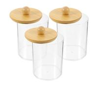Milisten Transparente Organizador de Maquillaje con Tapa de Bambú 3 Piezas | Caja Ligera y Portátil, Limpieza Sencilla, Uso Multifuncional, para Algodón, Hisopos y Bolas