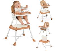 Milisten Trona convertible 6 en 1 para bebés y niños pequeños con centro de actividades, asiento elevador, mesa de bloques de construcción y silla para niños pequeños con arnés (caqui)