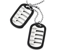 Militar Ejército Dog Tag Dos Piezas Colgante Collar para Hombre con Silicona Negro, Bola Cadena 69CM, Clásico