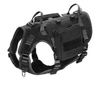Military Tactical Adjustable Nylon Outdoor Labrador German Shepherd Dog Camping Hunting Training Harness with 2 Detachable Pouches,Negro,L