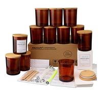 MILIVIXAY 12 tarros de cristal ámbar de 296 ml (10 oz) para velas con tapas y kits de fabricación de velas - Tarros vacíos a granel para hacer velas - Recipientes para especias y polvos.