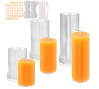 MILIVIXAY 3 moldes para velas de pilar a rayas, moldes de plástico para velas para hacer velas, 50 calcomanías de mecha, 3 soportes para mecha y 1 alambre de hierro incluido como regalo.