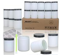 MILIVIXAY Juego de 20 botes de vidrio despolillado vacíos de 227 g con tapas de metal negro para la fabricación de velas, botes para especias, líquidos, muestras, aptos para lavavajillas.