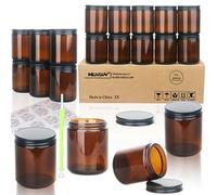 MILIVIXAY Juego de 20 botes de vidrio para velas de vidrio espeso ámbar oscuro de 227 g con tapas de metal negro - Botes de vela vacíos a granel para la fabricación de velas - Botes para especias