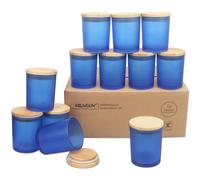 MILIVIXAY Paquete de 12 tarros de cristal grueso azul esmerilado de 7 onzas con tapas, tarro vacío a granel para hacer velas, recipientes de especias y polvo.