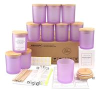MILIVIXAY - Paquete de 12 tarros de cristal mate morado de 295 ml con tapas y kit de creación de velas, vacíos, recipientes para especias y polvos