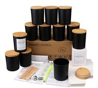 Milivixay Paquete de 12 tarros de cristal negro mate 12 onzas con tapas y kits de fabricación de velas