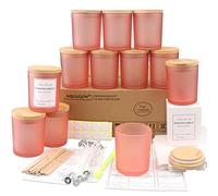 MILIVIXAY Paquete de 12 tarros de cristal rosa esmerilado de 7 onzas con tapas y kits de fabricación de velas, tarros vacíos a granel para hacer velas, recipientes de especias y polvo.