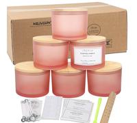 MILIVIXAY Paquete de 6 tarros de vela de 16 onzas con tapas de bambú y kits de fabricación de velas, tarro de vela de 3 mechas, tarros de vidrio grueso rosa mate vacíos a granel para hacer velas
