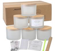 MILIVIXAY Paquete de 6 tarros de vela de 16 onzas con tapas de bambú y kits de fabricación de velas, tarro de vela de 3 mechas, tarros de vidrio grueso blanco esmerilado vacíos a granel para hacer