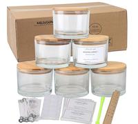 MILIVIXAY Paquete de 6 tarros de vela de 16 onzas con tapas de bambú y kits de fabricación de velas, tarro de vela de 3 mechas, tarros de vidrio grueso transparente vacíos a granel para hacer velas