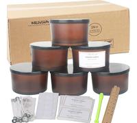 MILIVIXAY Paquete de 6 tarros de vela de 24 onzas con tapas de metal y kits de fabricación de velas, tarro de vela de 3 mechas, tarros de vidrio grueso de ámbar esmerilado vacíos a granel para hacer
