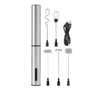 Milk Frother - Stainless Steel And ABS 3,2 x 25,6 cm Rechargeable Coffee Frother Quiet 3 Speed Wand Foamer | Portable Handheld Mixer, Multi-head Whisk Set For, Leche, Tea, Chocolate, Bar